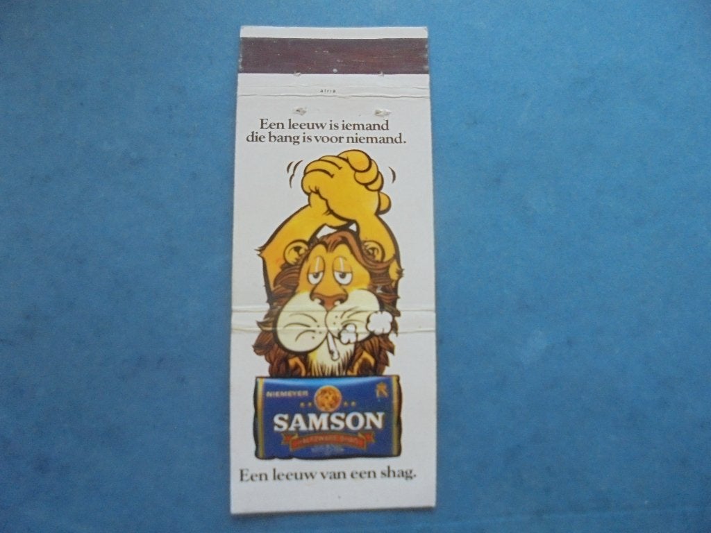 Oud luciferetiket Samson shag Niemeyer uit Groningen, Ophalen of Verzenden, Zo goed als nieuw, Luciferdoosjes of -merken