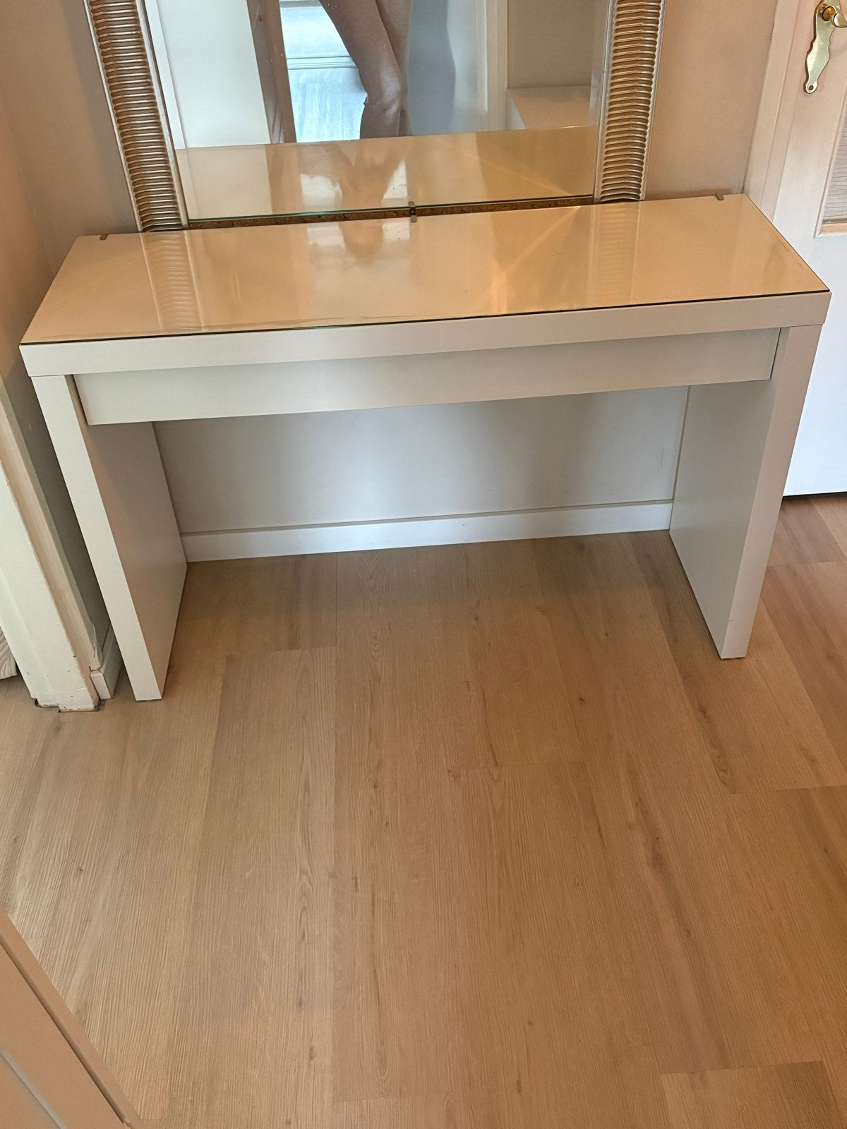IKEA Malm kaptafel/bureau met lade en glazen blad, Ophalen, Gebruikt, 100 tot 150 cm, Minder dan 100 cm