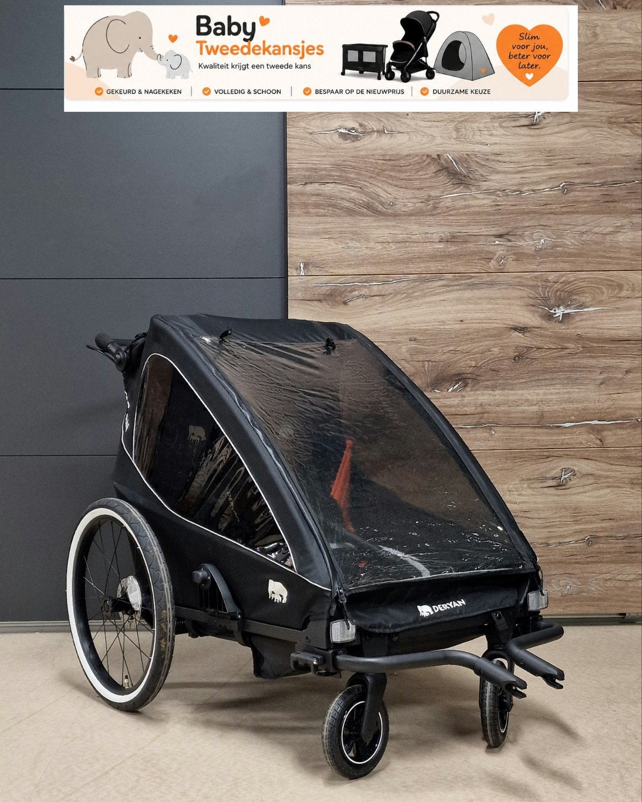 DERYAN Fietskar v2 3-in-1: Fietskar, Hardloop- & Kinderwagen, Ophalen, Kinderkar