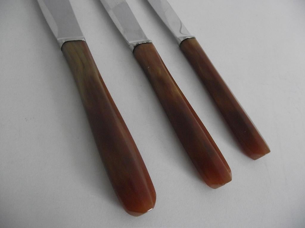 3 Gero zilmeta amber Butterscotch bakeliet mes 21cm 1930 p s, Antiek en Kunst, Ophalen of Verzenden