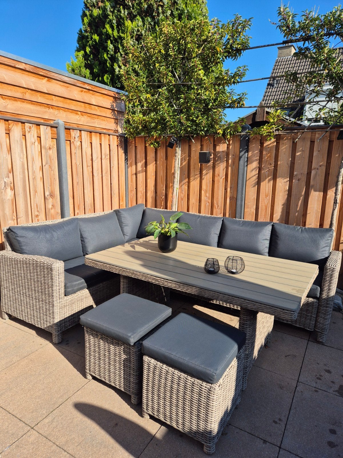 Loungeset Vancouver 5-delig met eettafel en hockers, Tuin en Terras, Ophalen, 5 zitplaatsen, Bank, Zo goed als nieuw