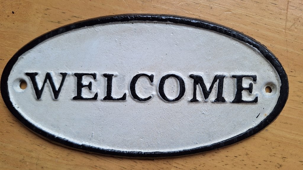Bordje welkom gietijzer, Tekstbord, Metaal, Verzenden, 17 cm