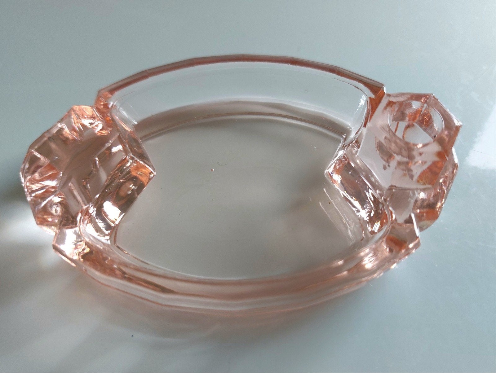 Vintage Roze Glazen Asbak - Art Deco Stijl, Ophalen of Verzenden