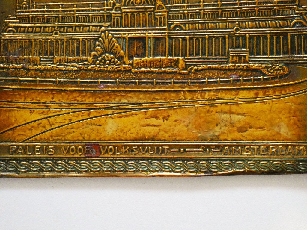 Latoenkoper reliëfplaat van Paleis voor Volksvlijt Amsterdam, Antiek en Kunst, Ophalen of Verzenden