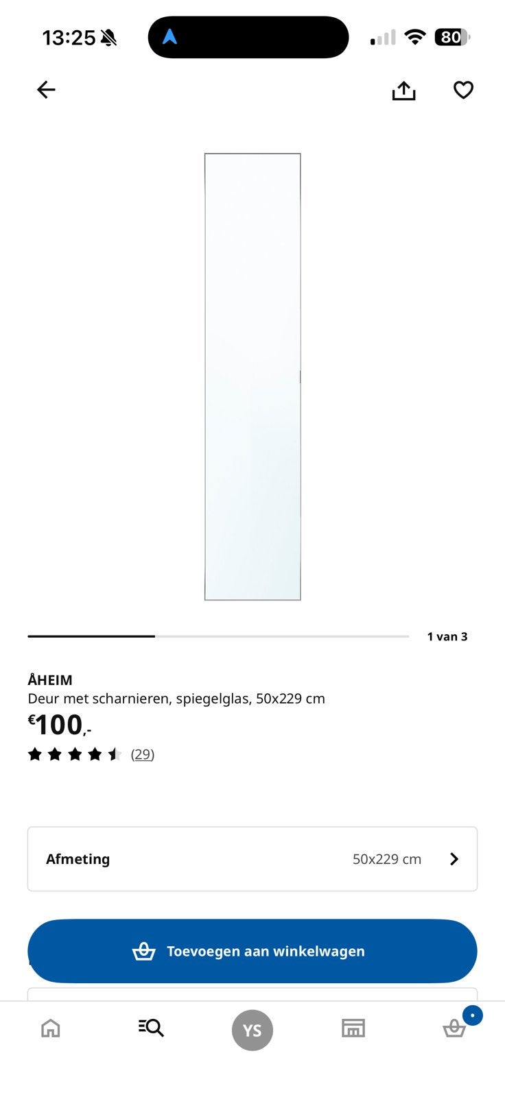 2 x Pax kast spiegel deur, Ophalen, Zo goed als nieuw, 50 tot 100 cm, 200 cm of meer