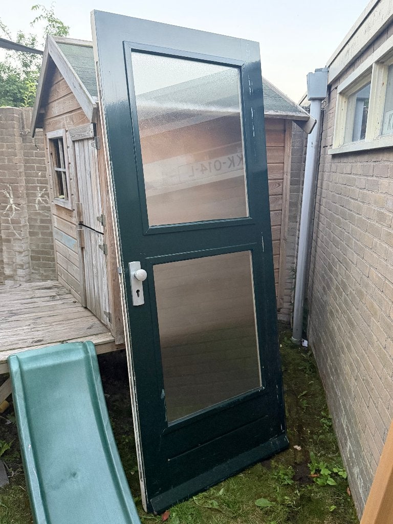 Hardhouten voordeur 210x88, naar binnen draaiend, Doe-het-zelf en Verbouw, Deuren en Horren, Ophalen, Gebruikt, 80 tot 100 cm