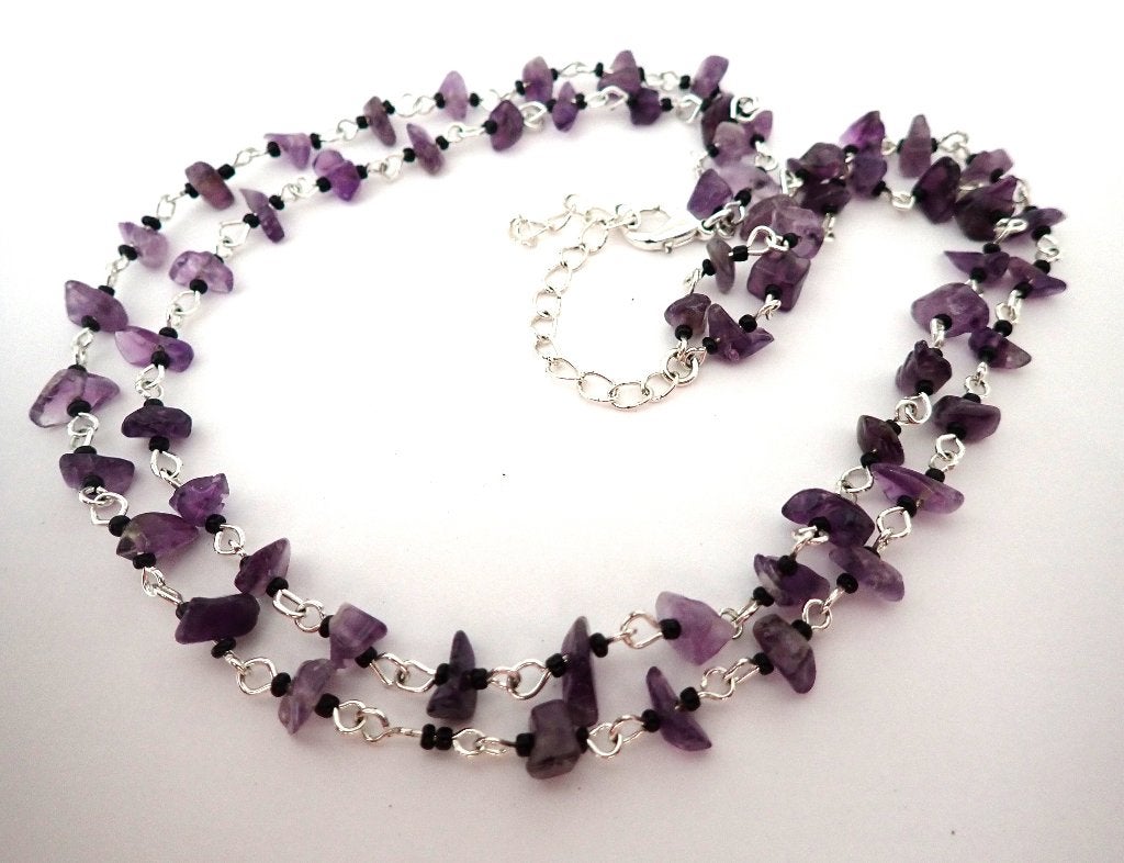 Amethist ketting met zilverkleurige schakels, Sieraden, Tassen en Uiterlijk, Kettingen, Verzenden, Paars, Nieuw, Verstelbaar