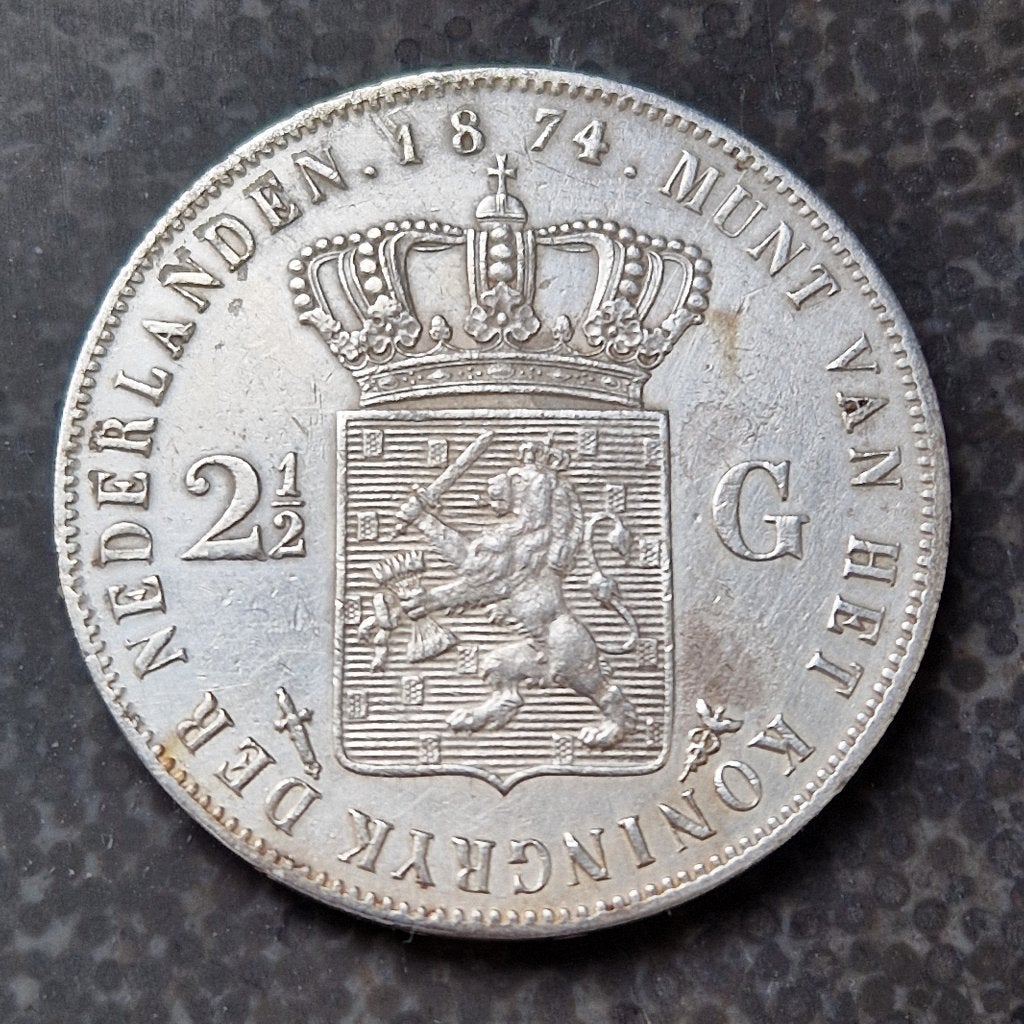 Zilveren rijksdaalder 1874 Willem III, Koning Willem III, Zilver, Ophalen of Verzenden, Losse munt