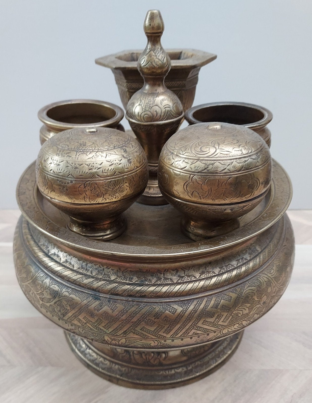 Antiek Sirih of betelnootstel, zwaar messing, Ophalen of Verzenden