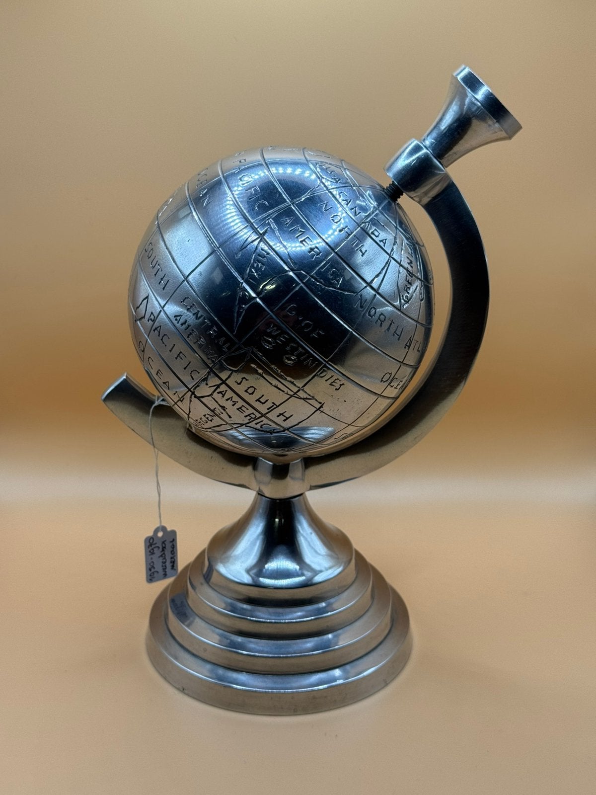 Vintage metalen Wereldbol 1950’s - 1970’s decoratie Globe, Draaibaar, Ophalen of Verzenden, Zo goed als nieuw, Metaal