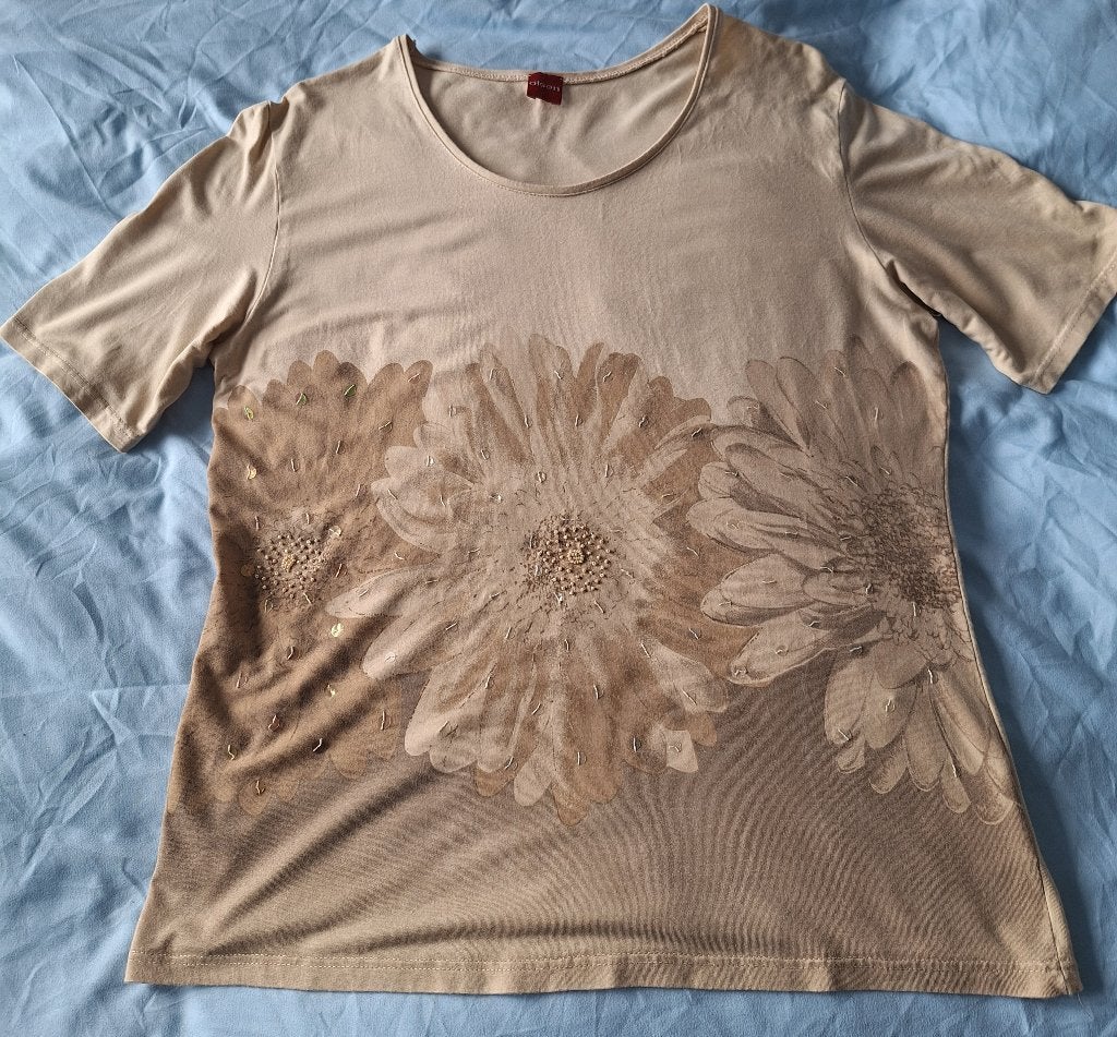 Olsen T-shirt met strass - Maat 40, Maat 38/40 (M), Olsen, Beige, Ophalen of Verzenden