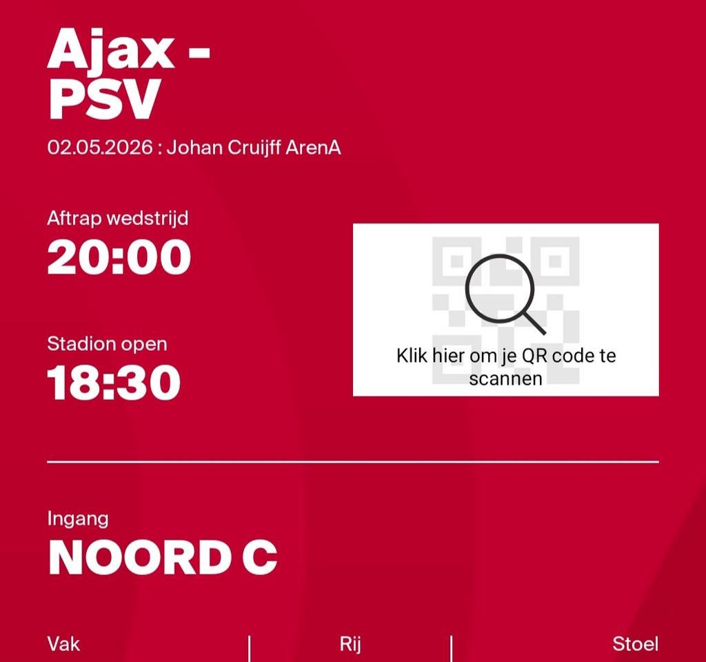 2 kaarten Ajax - Psv, Tickets en Kaartjes, Sport | Voetbal, Twee personen, Februari