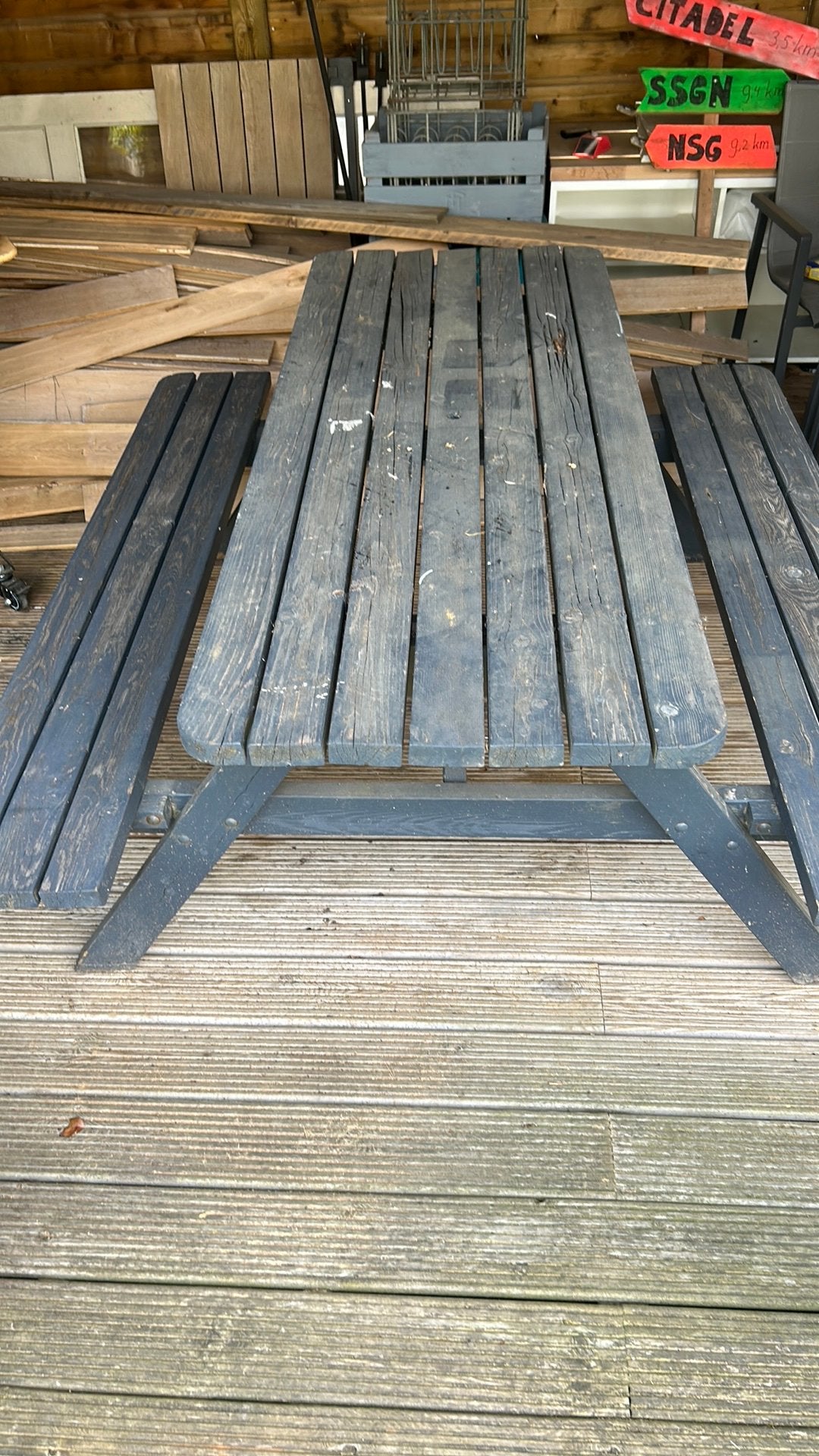 Opknapper picknicktafel - Balk vervangen en beitsen, Ophalen, Gebruikt, Rechthoekig, Hout