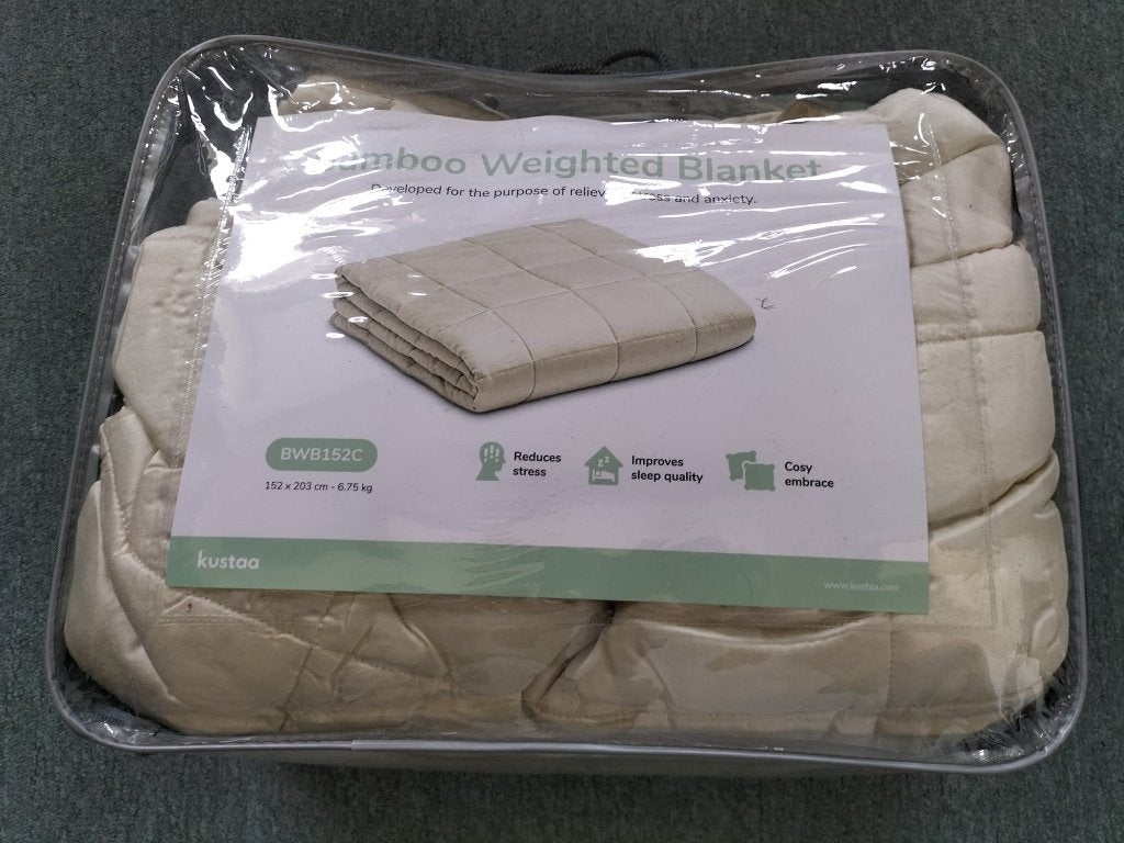 Kustaa bamboe verzwaringsdeken 6,75 kg – 152x203 cm, Ophalen, Eenpersoons, Bamboe, Beige