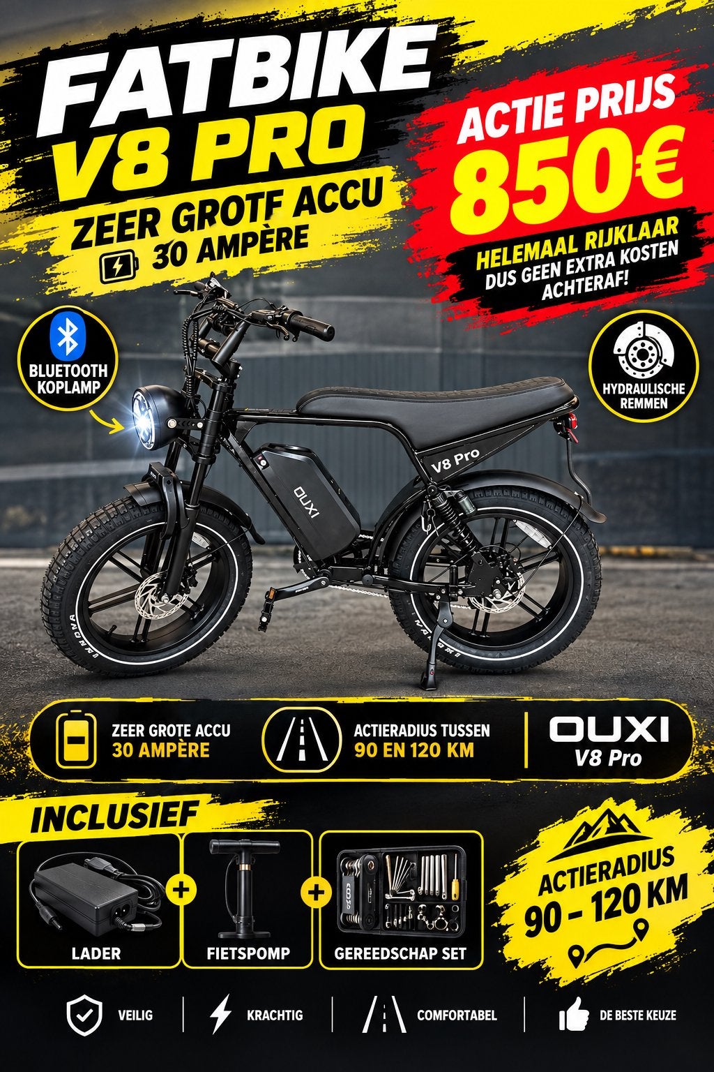 Fatbike ouxi v8 pro Actieradius 90-120 km 850€ RIJKLAAR, Nieuw, 50 km per accu of meer, 55 tot 59 cm, Ophalen