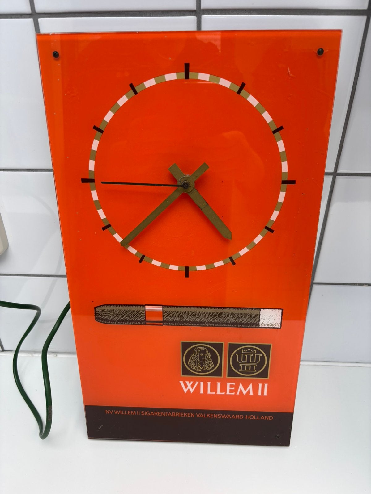 Vintage Willem II Sigarenfabrieken Klok - Reclame, Verzamelen, Merken en Reclamevoorwerpen, Ophalen of Verzenden, Gebruikt, Gebruiksvoorwerp