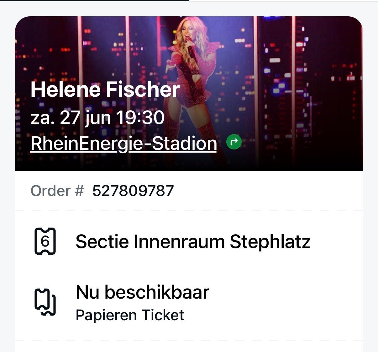 Helene Fischer zaterdag 27 juni Keulen: 5 kaarten, Tickets en Kaartjes, Eén persoon, Juni