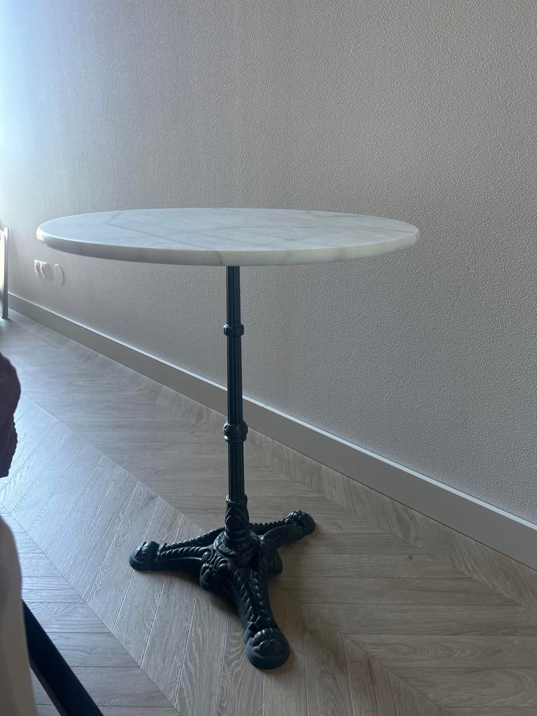 Rond marmeren blad 60cm met gietijzeren onderstel, Ophalen, Overige materialen, Rond, 55 tot 75 cm