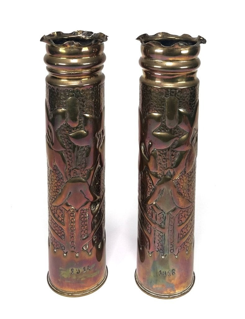 694. Koperen granaathulzen, Trench Art – ca.1914-1918, Ophalen, Landmacht, Nederland, Hulzen of Bodemvondsten