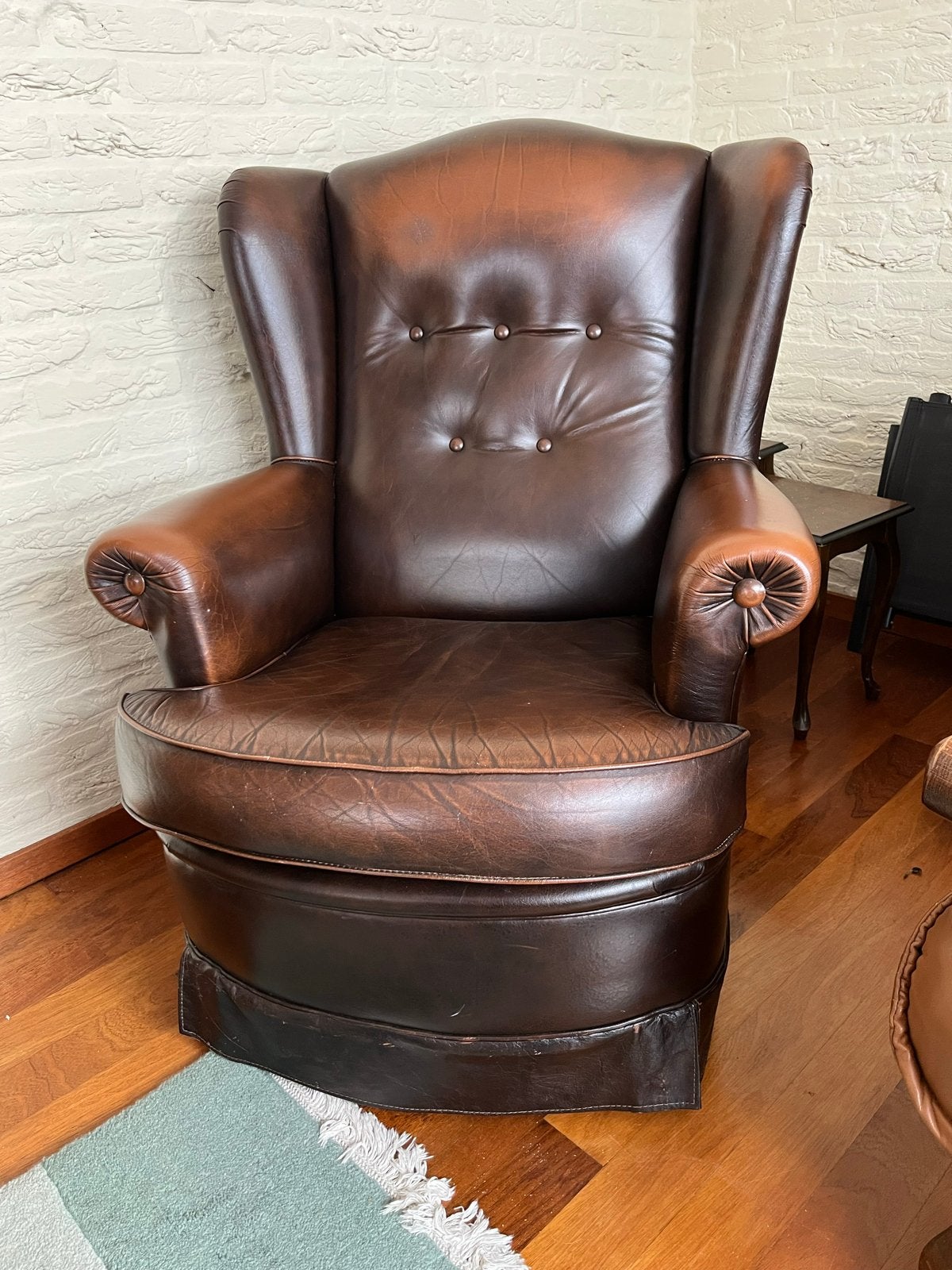Vintage  Fauteuil - Bruin, Ophalen, Gebruikt, Leer, 75 tot 100 cm