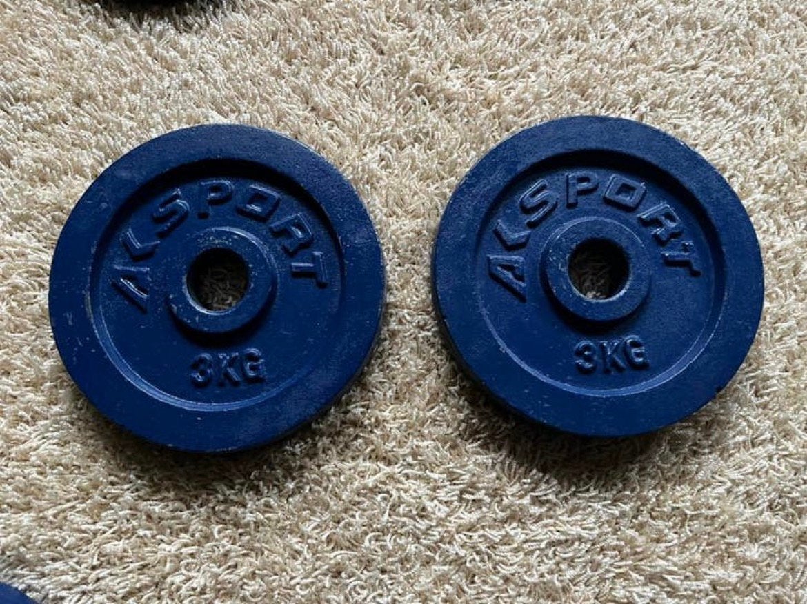 AKsport twee halterschijven ijzer blauw 3 kg, Ophalen of Verzenden, Zo goed als nieuw