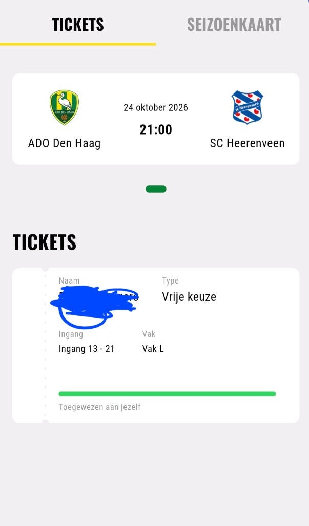 Kaartje Ado Den Haag-Heerenveen, Eén persoon