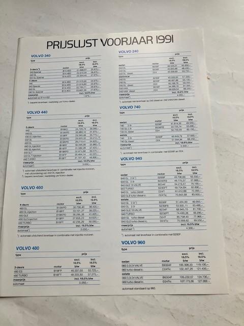 Prijslijst           Volvo      1991        NL, Ophalen of Verzenden, Zo goed als nieuw, Volvo
