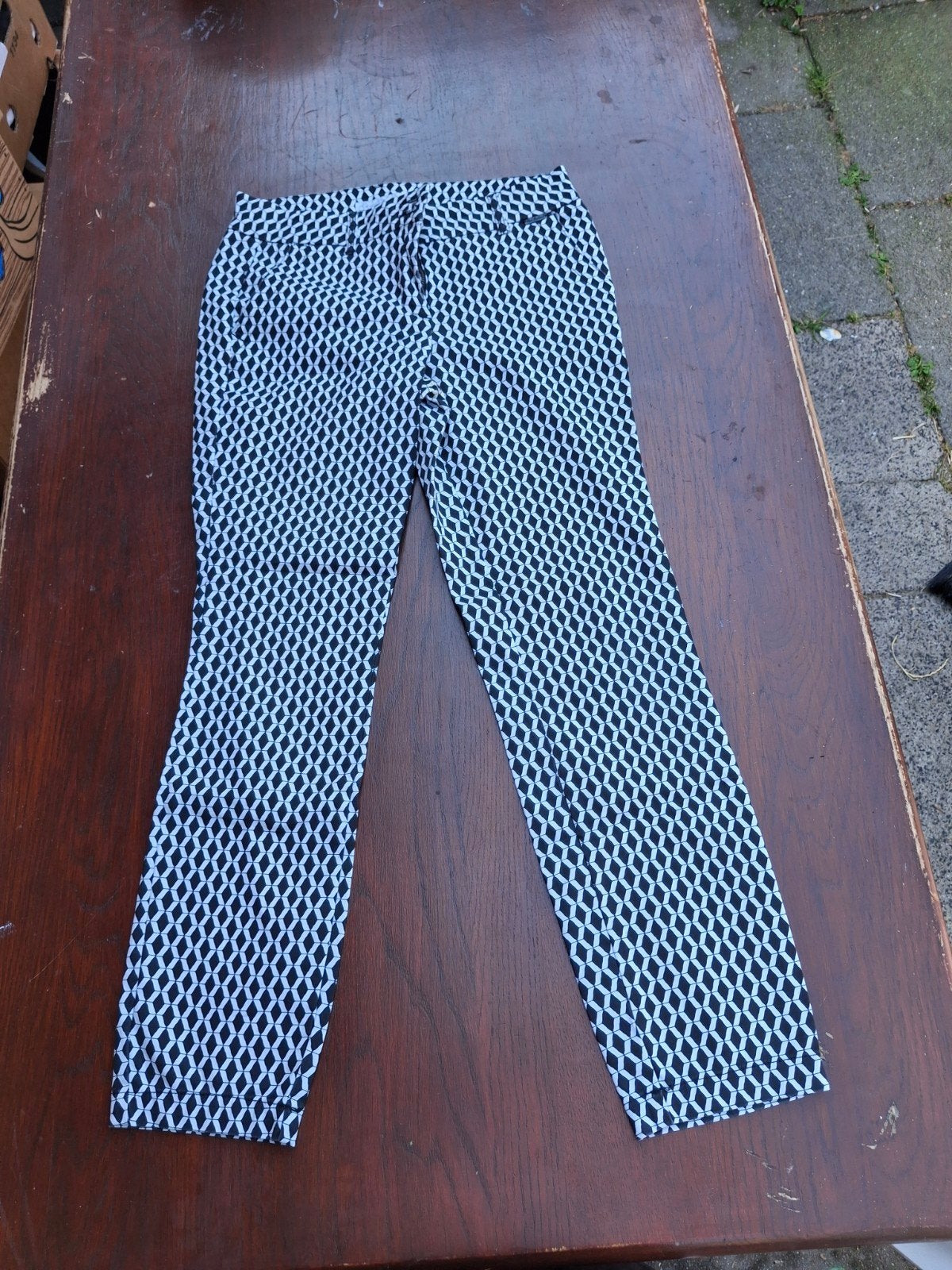 Red Button Zwart-wit Geometrische Broek - Maat 38, Kleding | Dames, Maat 38/40 (M), Zwart, Ophalen of Verzenden, Zo goed als nieuw