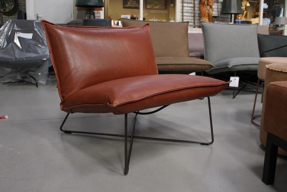 Luxe fauteuil EARL Jess Design bruin cognac Luxor Tan, Huis en Inrichting, Fauteuils, Zo goed als nieuw, Leer, Metaal, 75 tot 100 cm