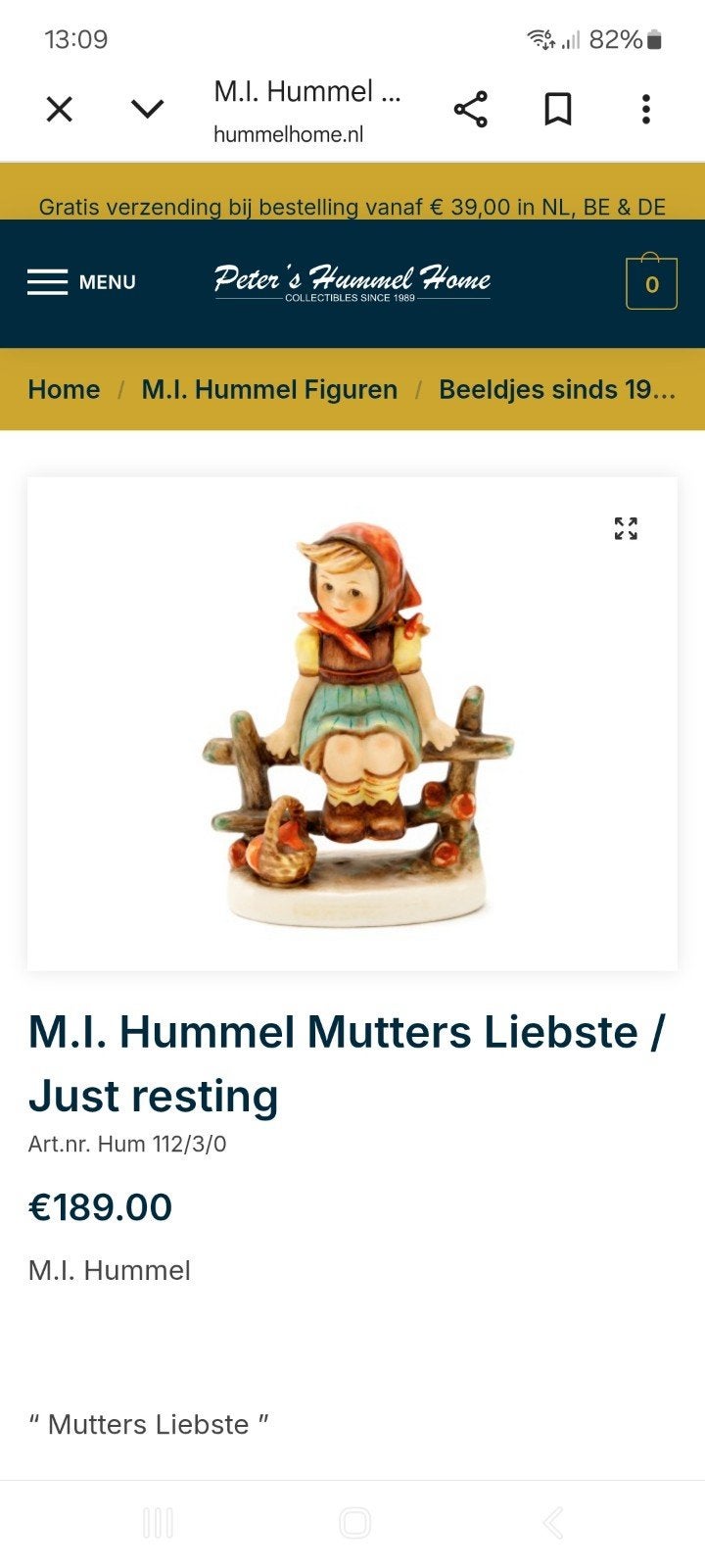 M.I. Hummel "Mutters Liebste" beeldje - Zo goed als nieuw, Verzamelen, Ophalen of Verzenden, Zo goed als nieuw