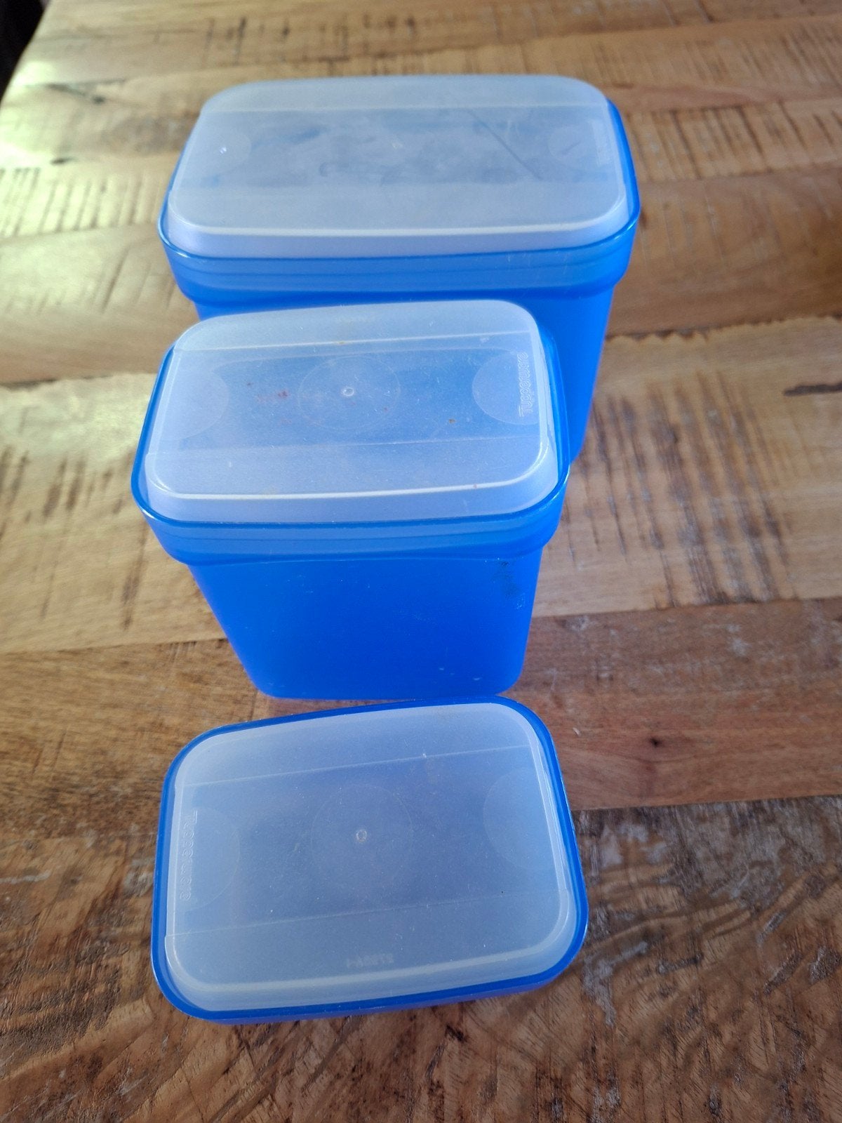 Tupperware voorraadbakken diverse maten, Huis en Inrichting, Gebruikt, Bewaardoos, Blauw, Geschikt voor vriezer