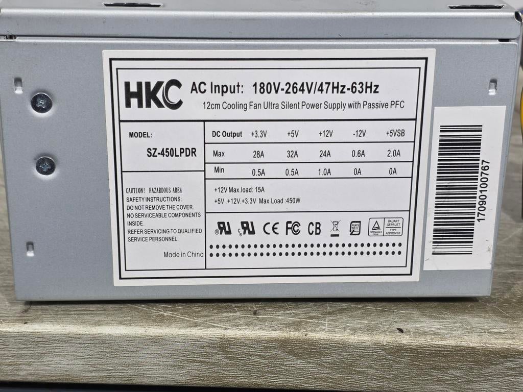 Hkc 450w max voeding psu power supply sz-450lpdr, Computers en Software, Ophalen of Verzenden, Gebruikt