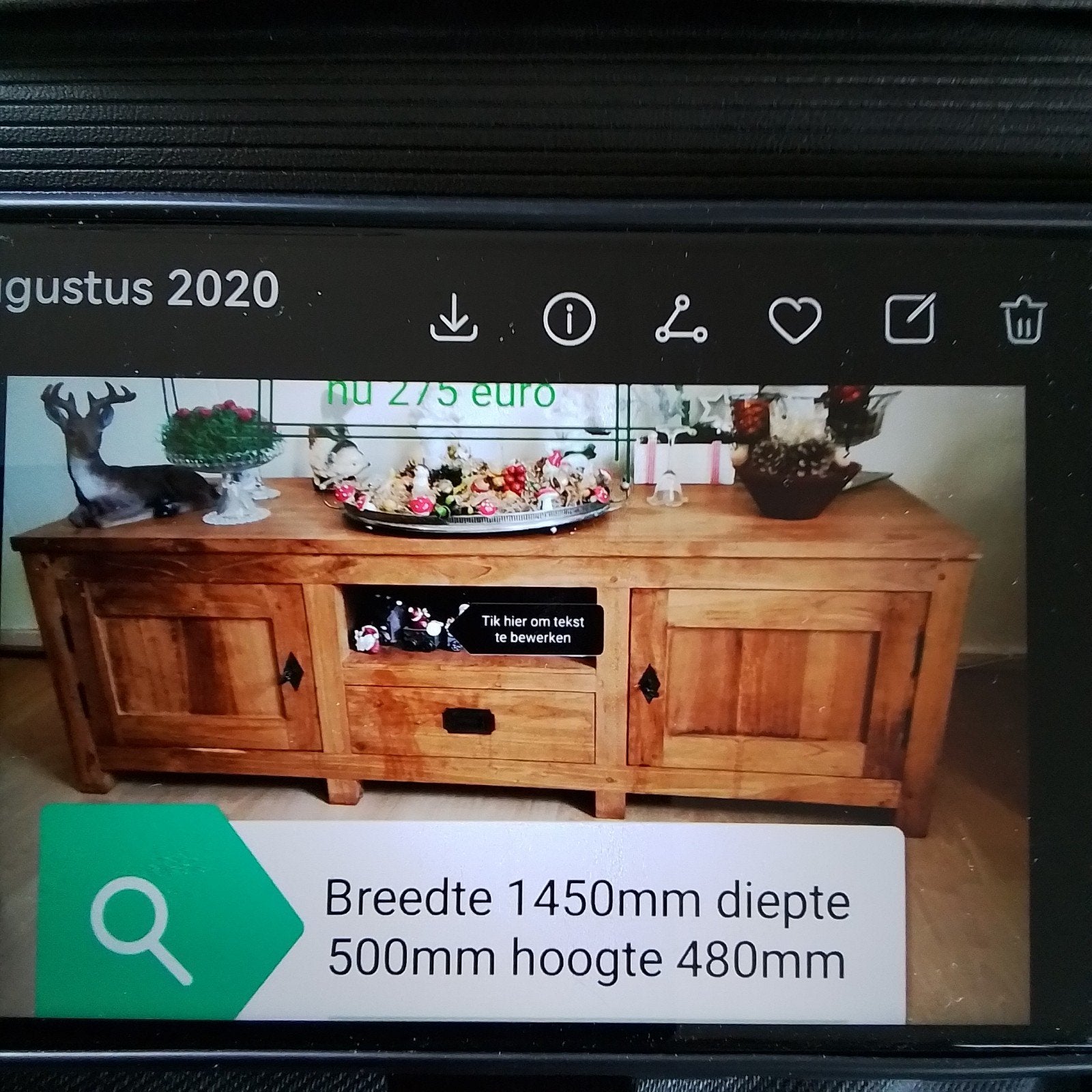 Stevig houten kastje voor TV/muziek - 145x50x48 cm, Ophalen, Eikenhout, 100 tot 150 cm, 150 tot 200 cm