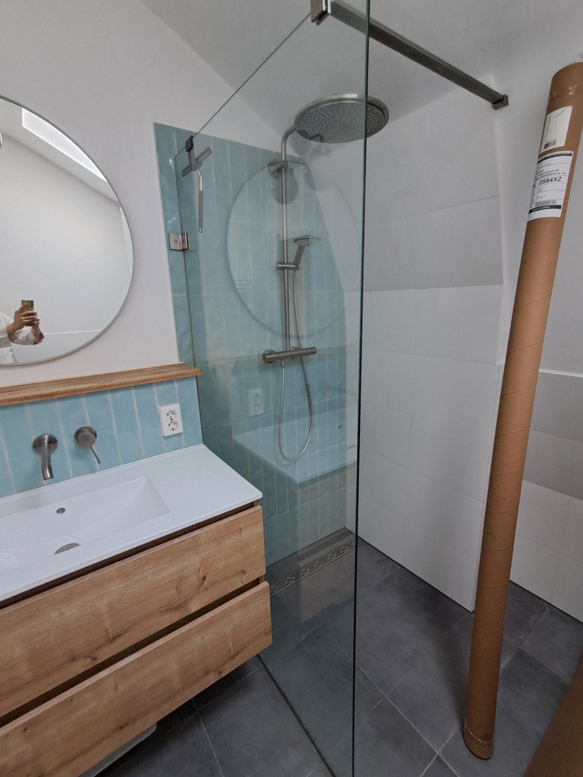 Glazen Douchewand met Montageset, Ophalen, Gebruikt, Met douche