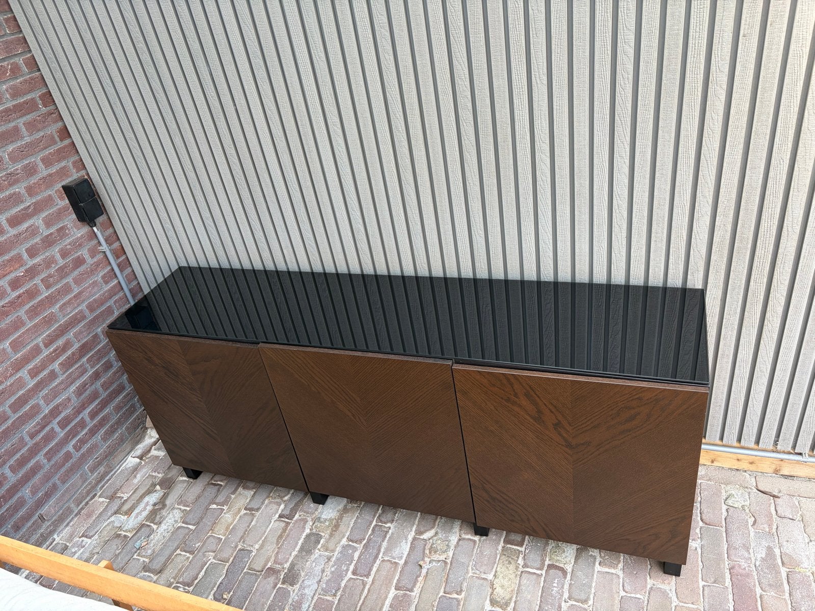Kast met glazen plaat en opbergruimte, Ophalen, Gebruikt, 150 tot 200 cm, 25 tot 50 cm