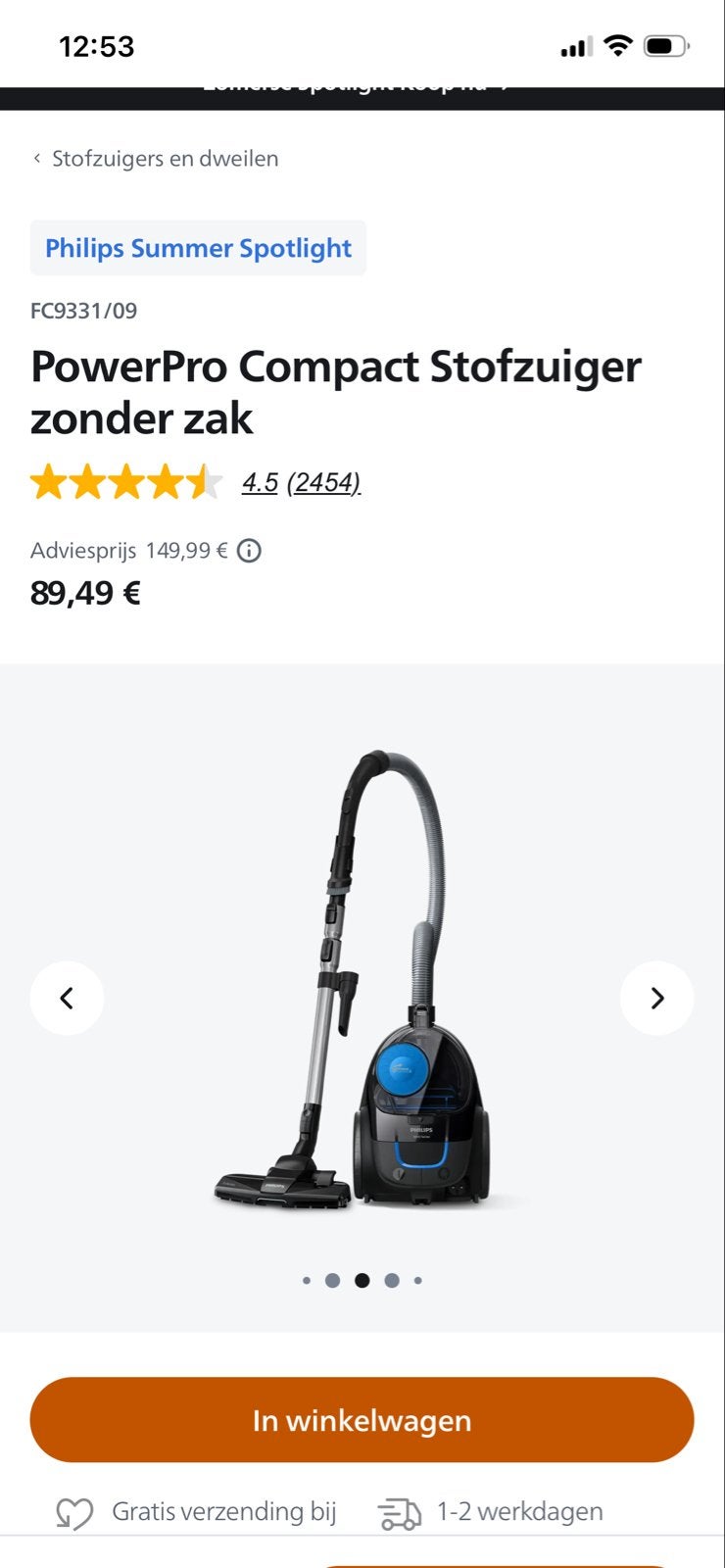 Philips PowerPro Compact Stofzuiger zonder zak FC9331/09, Ophalen, Gebruikt, Philips, Reservoir