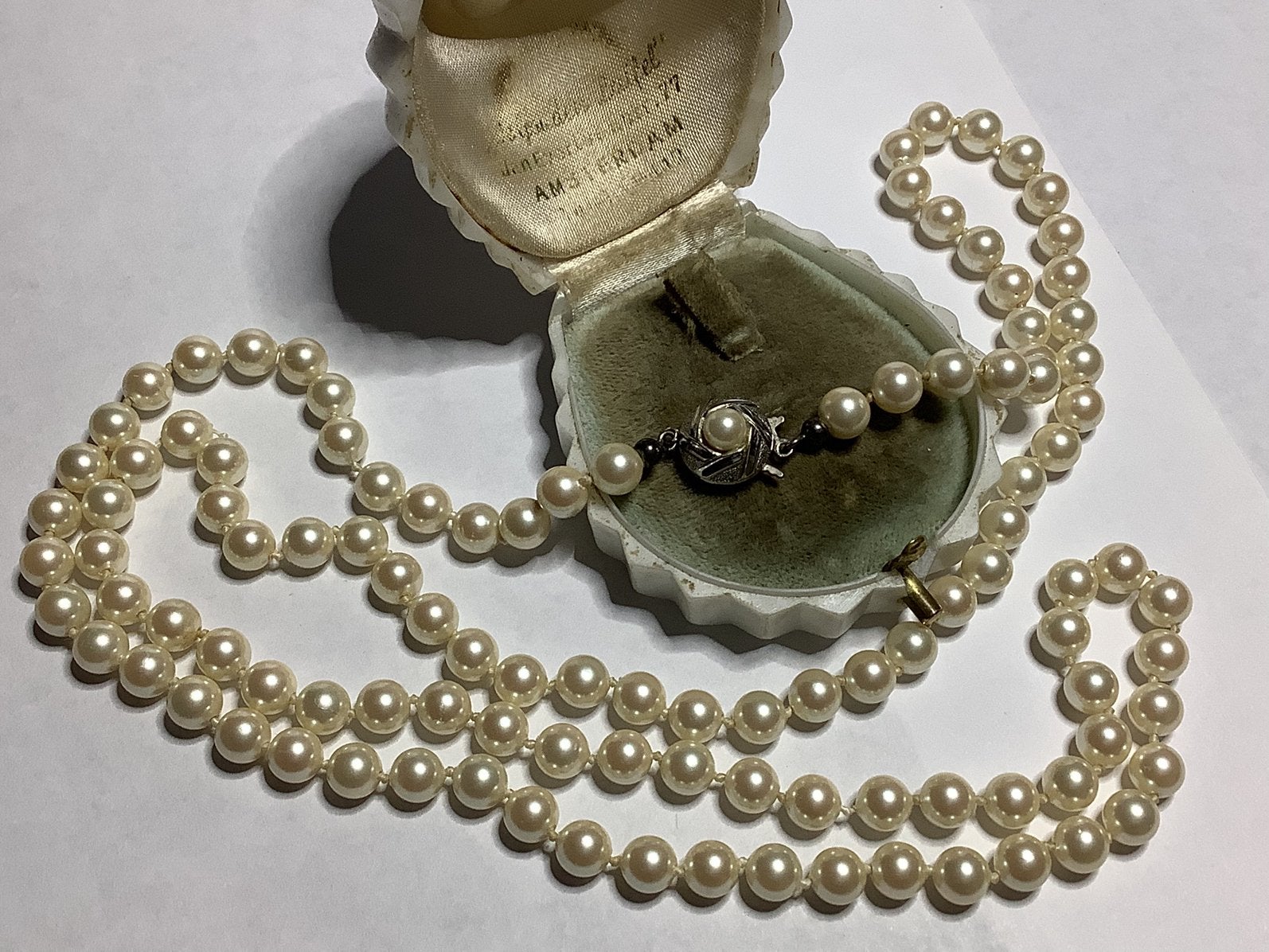 GEKNOOPT PAREL COLLIER MET 835 ZILVER SLOT MET PAREL, Sieraden, Tassen en Uiterlijk, Antieke sieraden, Verzenden, Zilver, Ketting