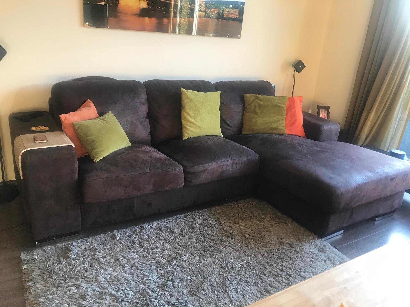 Comfortabele bruine hoekbank met chaise longue, Ophalen, Gebruikt, Overige materialen, Royale moderne hoekbank met comfortabele loungehoek