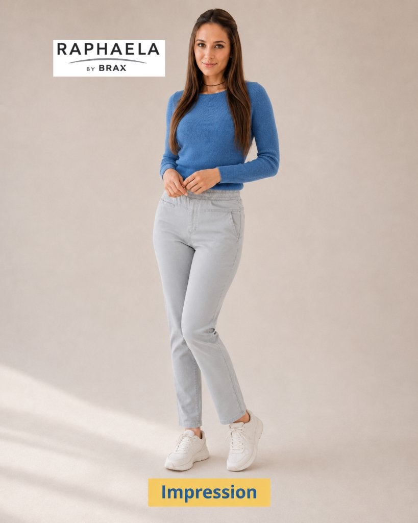 Raphaela by Brax Pamina Fun blauwgrijze pantalon maat 44, Blauw, Maat 42/44 (L), Lang, Gedragen