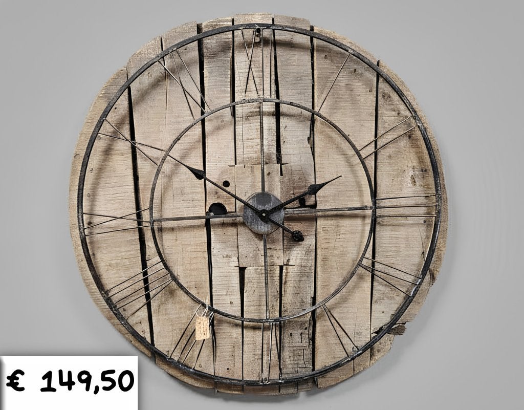 Industriële Wandklok Oud Hout & Ijzer - Ø 82 cm, Ophalen, Nieuw, Wandklok