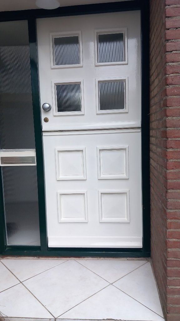Solide witte hardhouten Northgo deur uit 2 delen, Ophalen, Gebruikt, 80 tot 100 cm, Buitendeur