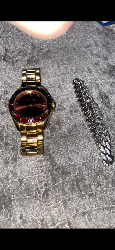 Gouden horloge met zilveren armband, Sieraden, Tassen en Uiterlijk, Horloges | Heren, Polshorloge, Zo goed als nieuw, Ophalen