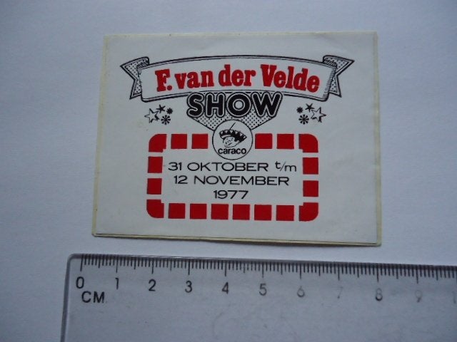 sticker 1977 F vd VELDE Show caraco ijs retro vintage, Verzamelen, Verzenden, Zo goed als nieuw