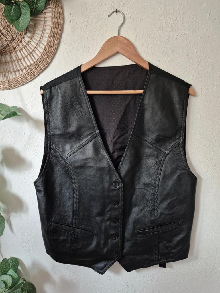 Vintage leren damesgilet L/XL, Zwart, Maat 42/44 (L), Ophalen of Verzenden, Zo goed als nieuw
