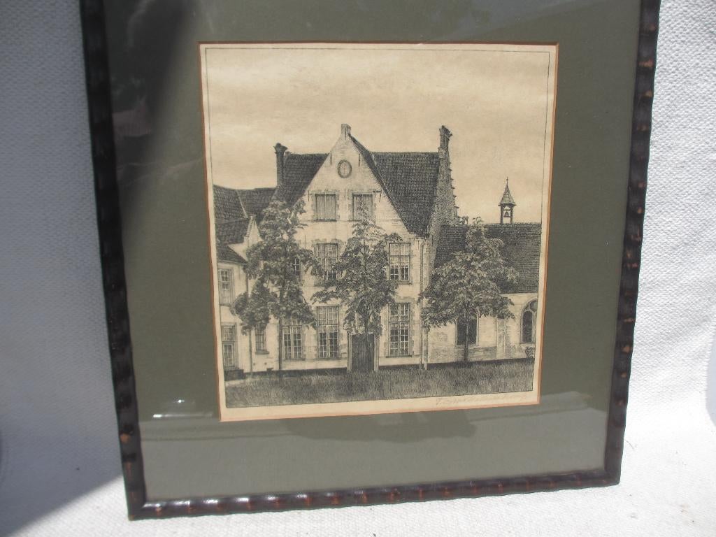 Litho T.G.M. van Hettinga Tromp /begijnhof Brugge 1929, Antiek en Kunst, Ophalen of Verzenden