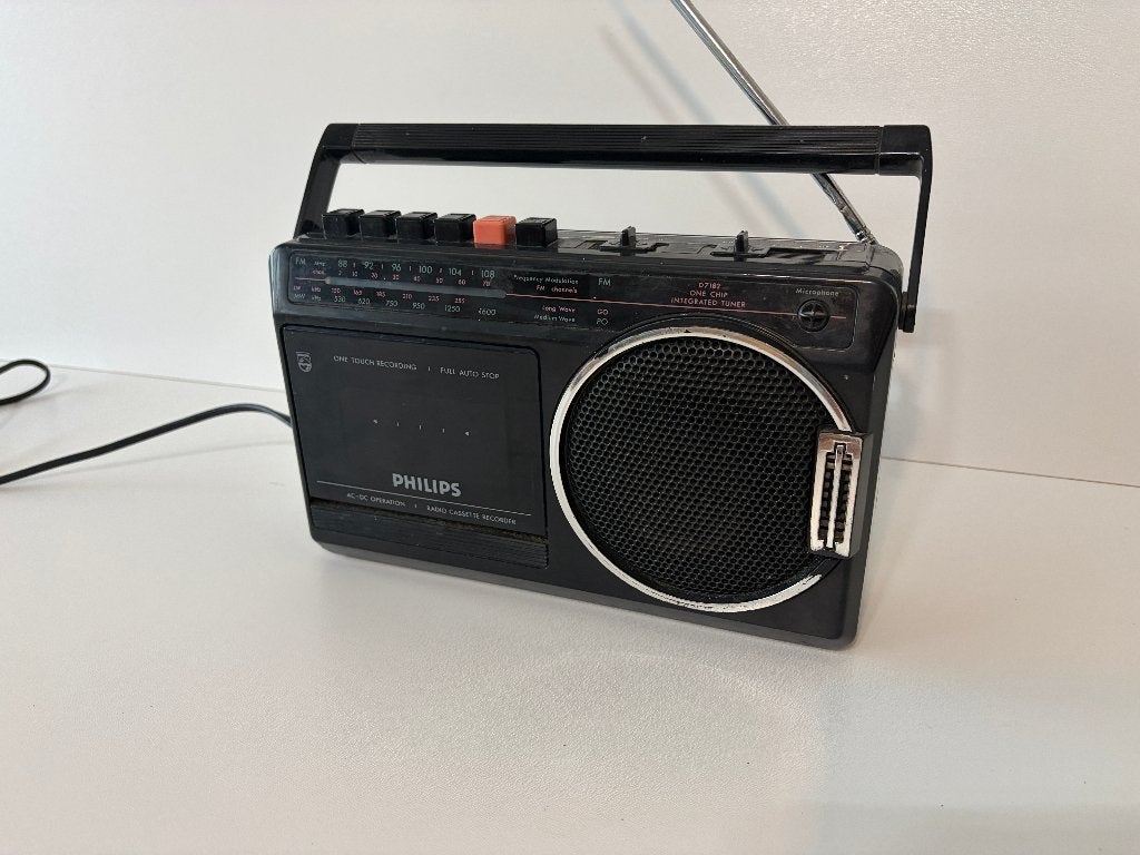 Philips D7182 radio-cassetterecorder – retro draagbare radio, Ophalen of Verzenden, Gebruikt, Radio
