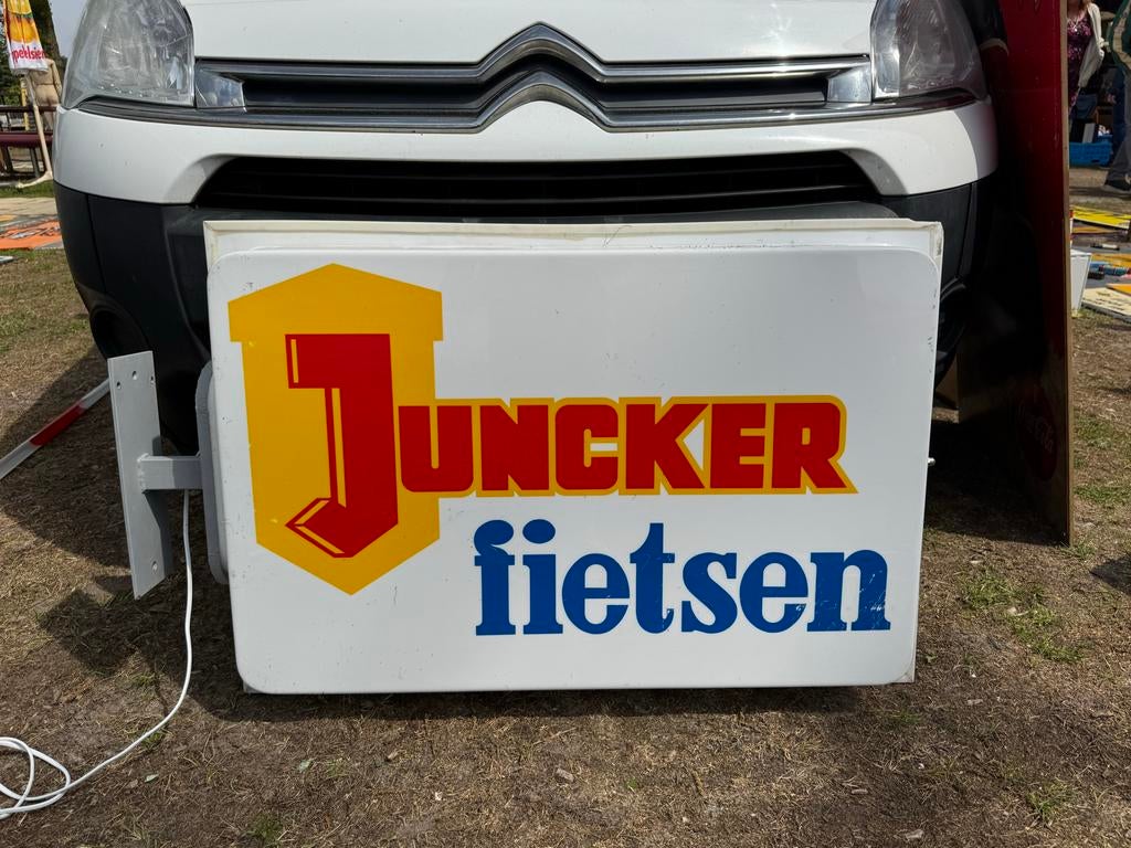 Vintage Juncker Fietsen Lichtbak Reclamebord, Gebruikt, ., Lichtbak of (neon) lamp, Ophalen of Verzenden