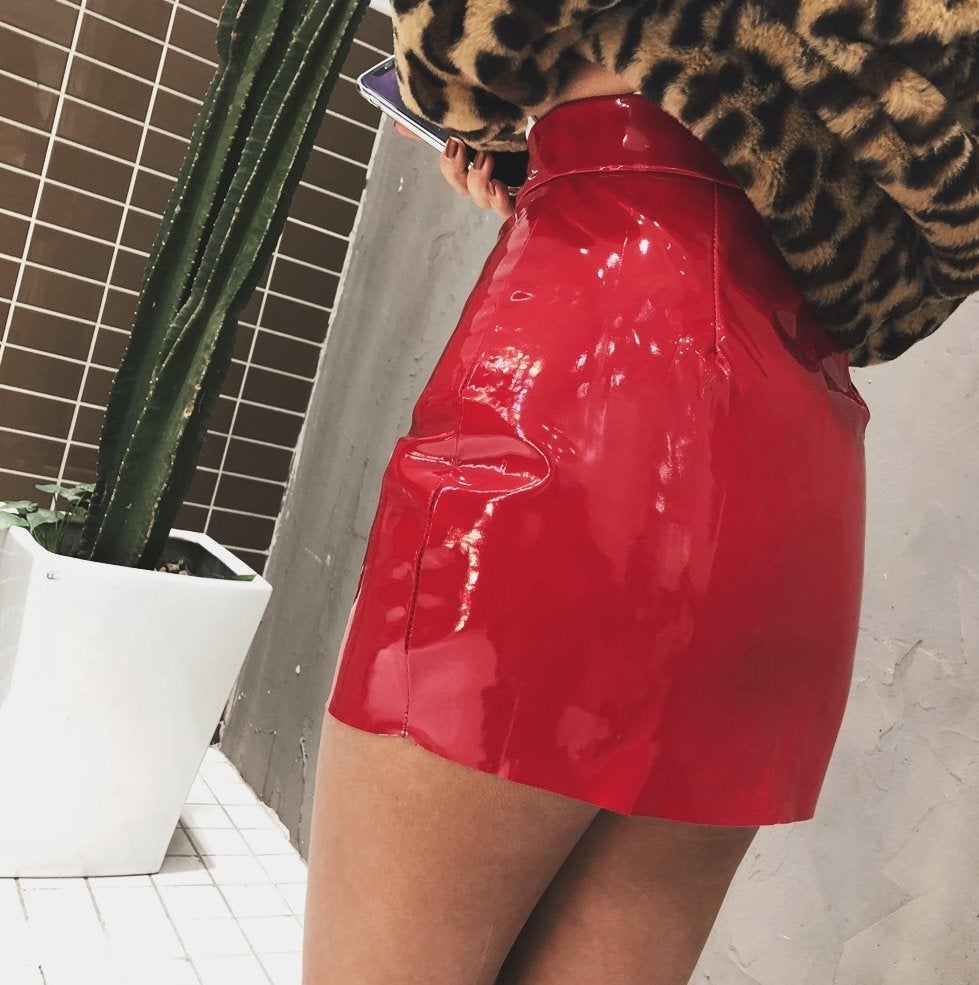 Rode zwarte lak rok (dames vrouwen wetlook leren glimmende), Maat 38/40 (M), Overige kleuren, Verzenden, Nieuw