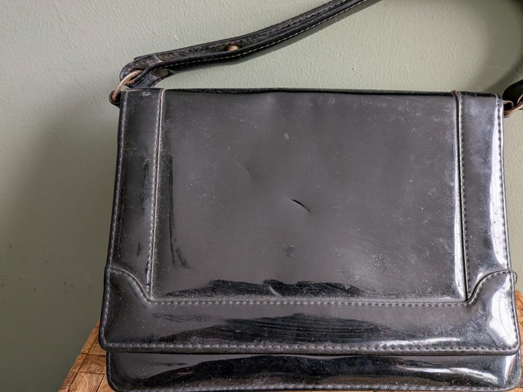 Lakleren tasje, vintage, Ophalen of Verzenden, Gebruikt, Zwart, Handtas