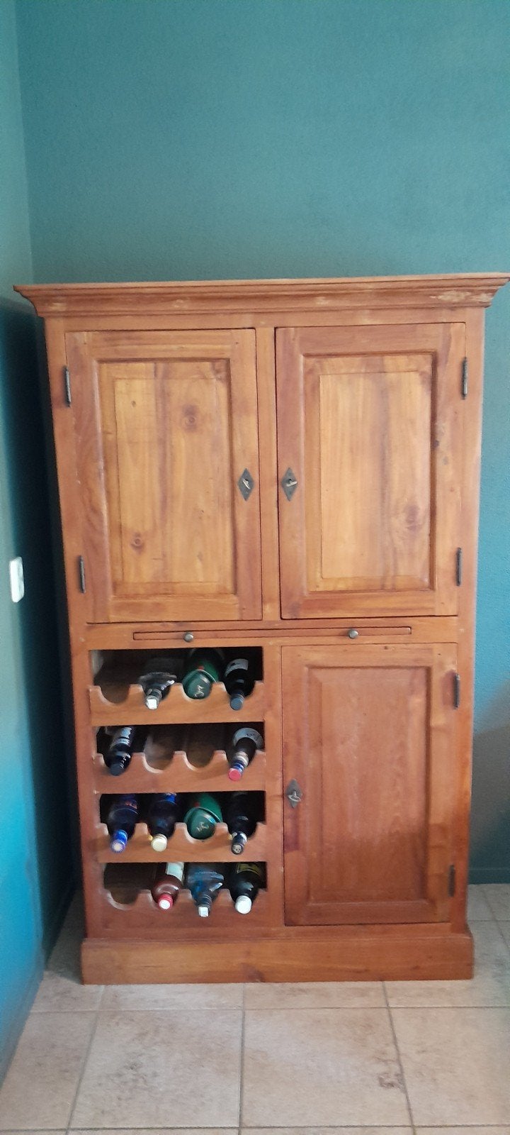 Wijnkast Teak, Ophalen, 70 tot 120 cm, Zo goed als nieuw, 40 tot 80 cm